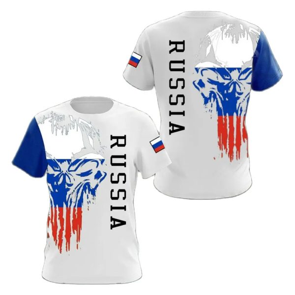 Drapeau russe militaire graphique impression 3D été hommes dur Style décontracté sport ample col rond manches courtes t-shirts hauts – Image 4