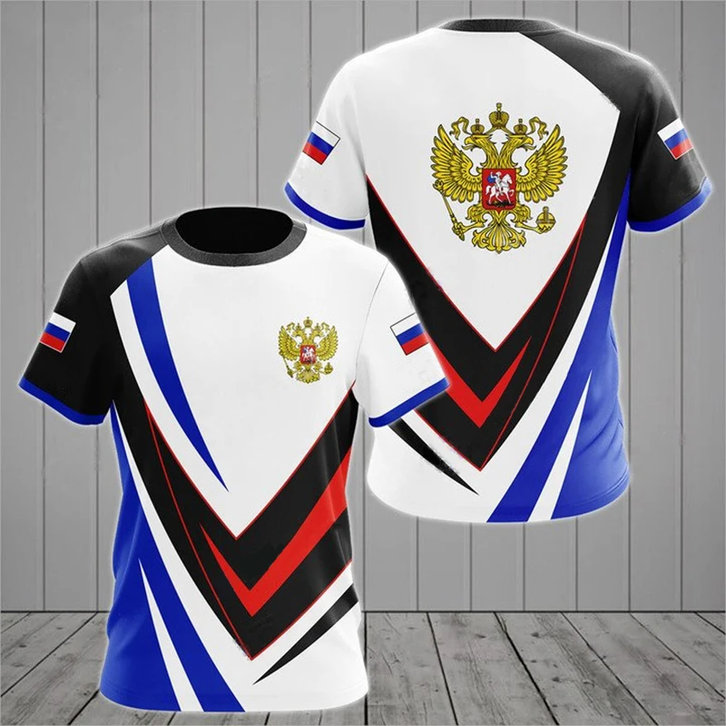 Drapeau russe militaire graphique impression 3D été hommes dur Style décontracté sport ample col rond manches courtes t-shirts hauts