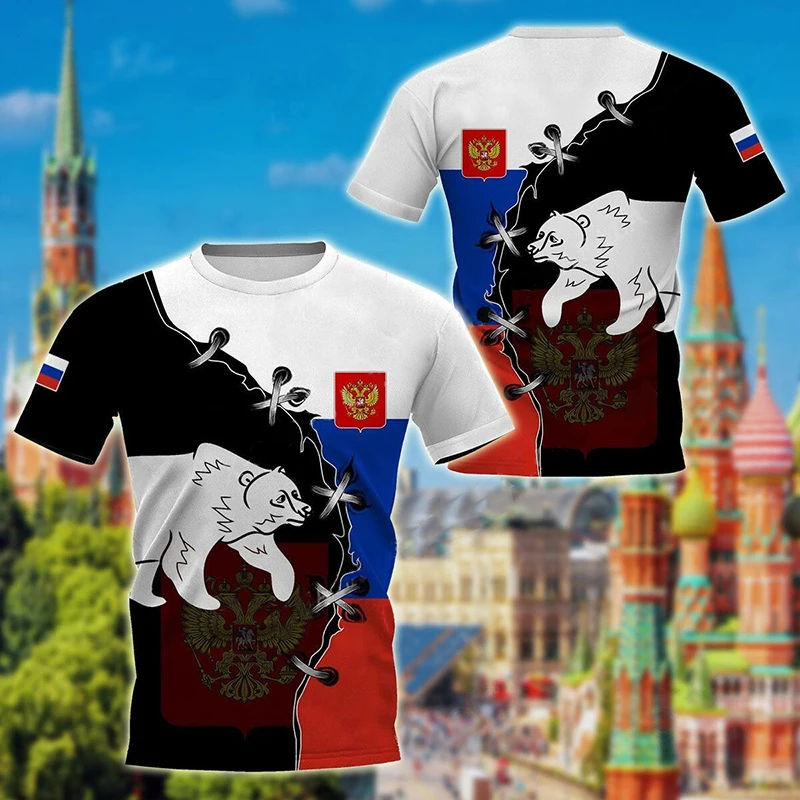 Drapeau russe militaire graphique impression 3D été hommes dur Style décontracté sport ample col rond manches courtes t-shirts hauts