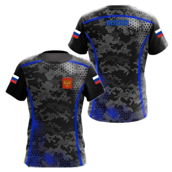 Drapeau russe militaire graphique impression 3D été hommes dur Style décontracté sport ample col rond manches courtes t-shirts hauts