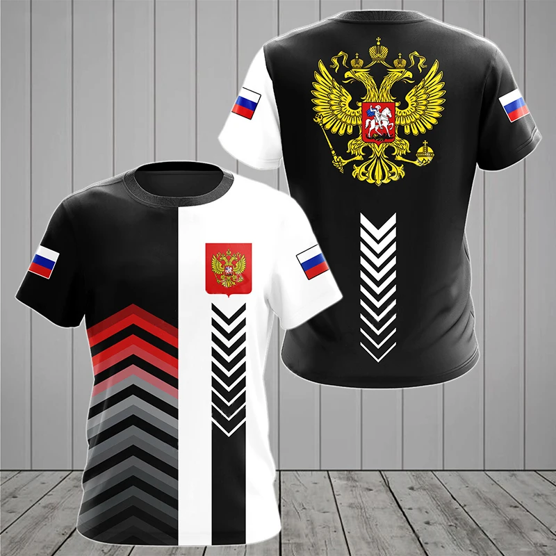 Drapeau russe militaire graphique impression 3D été hommes dur Style décontracté sport ample col rond manches courtes t-shirts hauts
