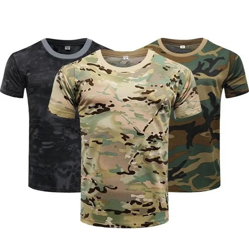 CamSolomon-T-shirt militaire à manches courtes pour homme, séchage rapide, entraînement fongique en plein air, t-shirts d'été