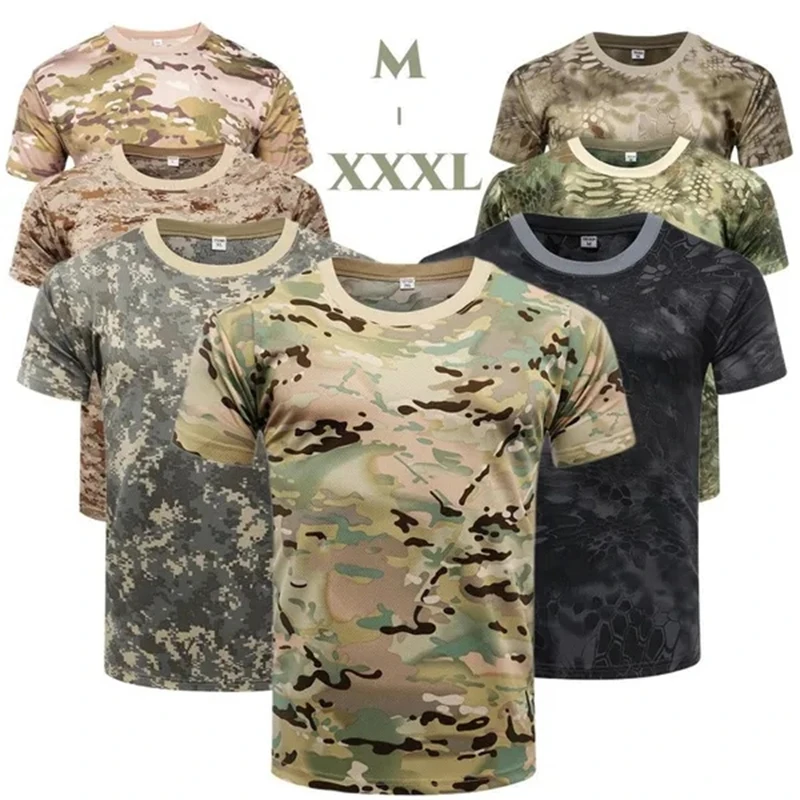 CamSolomon-T-shirt militaire à manches courtes pour homme, séchage rapide, entraînement fongique en plein air, t-shirts d'été
