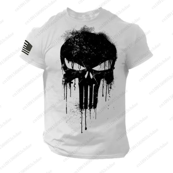 T-shirt Punisher Fosotic Skull Dropped en coton pour hommes, militaire américain, vêtements de jour, unisexe, automne, nouveauté, 24/25 – Image 3