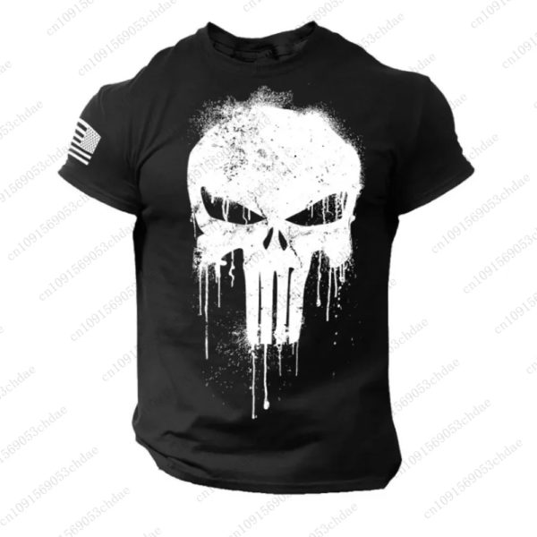 T-shirt Punisher Fosotic Skull Dropped en coton pour hommes, militaire américain, vêtements de jour, unisexe, automne, nouveauté, 24/25