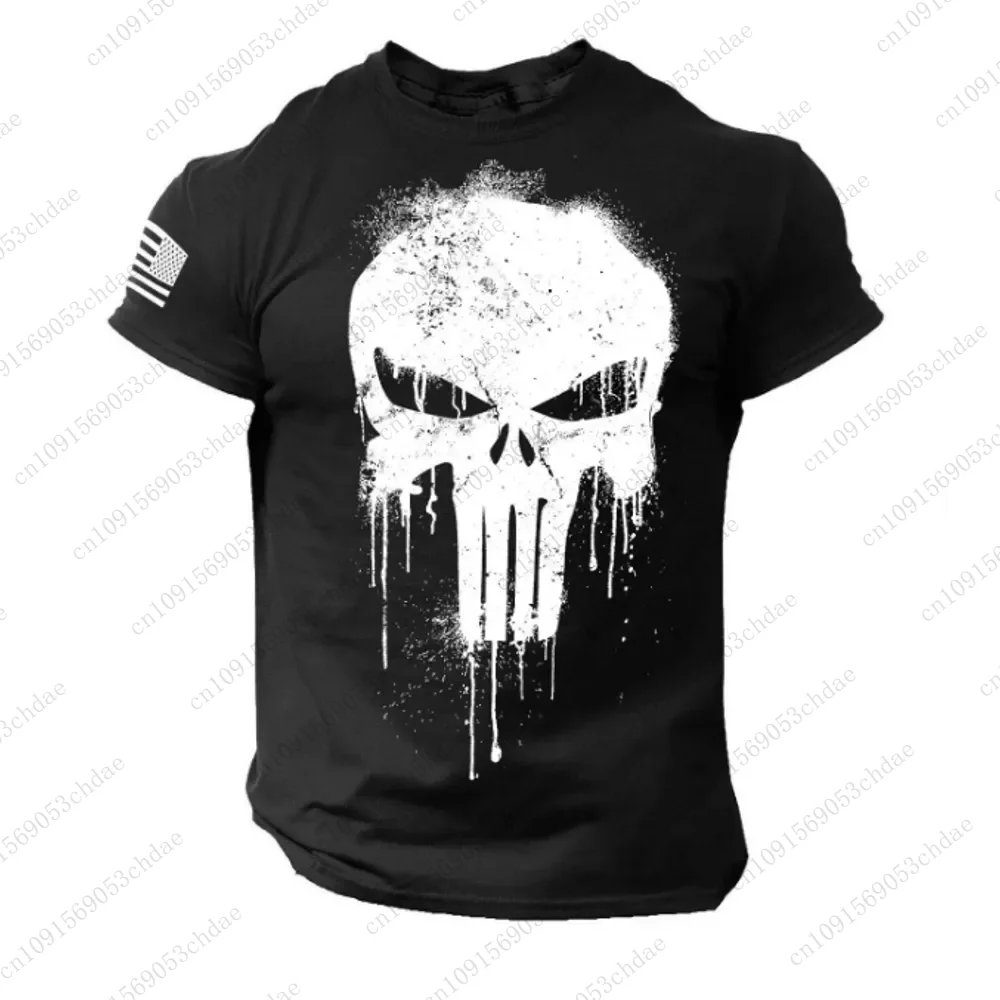 T-shirt Punisher Fosotic Skull Dropped en coton pour hommes, militaire américain, vêtements de jour, unisexe, automne, nouveauté, 24/25