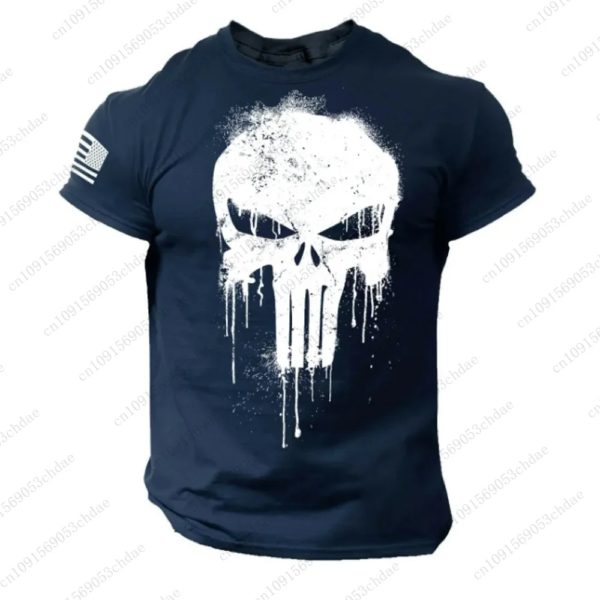 T-shirt Punisher Fosotic Skull Dropped en coton pour hommes, militaire américain, vêtements de jour, unisexe, automne, nouveauté, 24/25 – Image 2