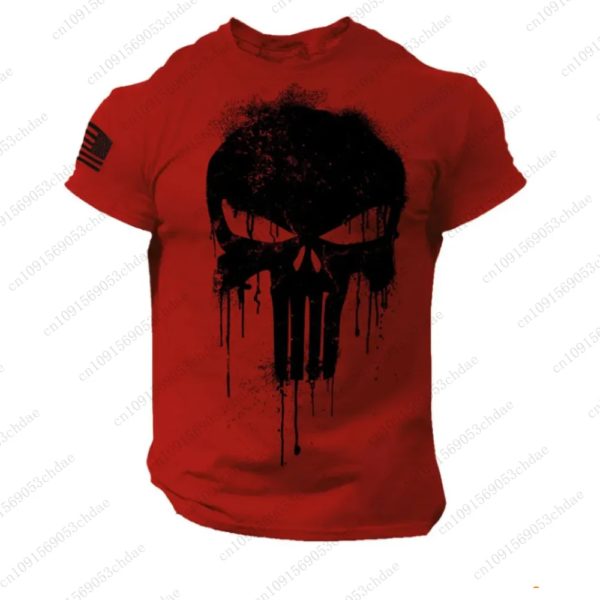 T-shirt Punisher Fosotic Skull Dropped en coton pour hommes, militaire américain, vêtements de jour, unisexe, automne, nouveauté, 24/25 – Image 5