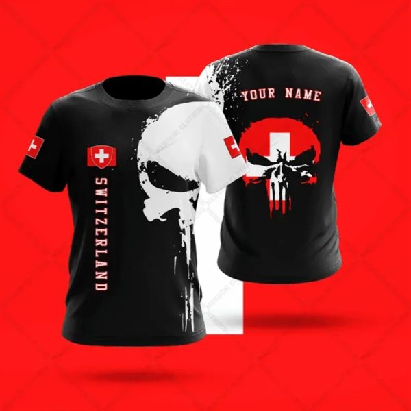 T-shirt à Manches Courtes pour Garçon, Vêtement Décontracté, avec Emblème Suisse, Graphique de Vitesse, à la Mode, pour Été, Unisexe – Image 2