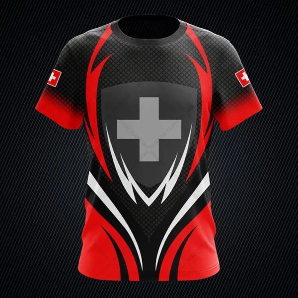 T-shirt à Manches Courtes pour Garçon, Vêtement Décontracté, avec Emblème Suisse, Graphique de Vitesse, à la Mode, pour Été, Unisexe – Image 5