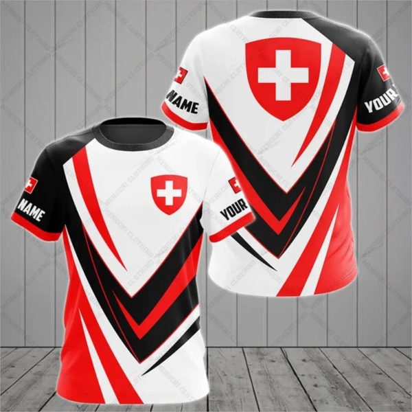 T-shirt à Manches Courtes pour Garçon, Vêtement Décontracté, avec Emblème Suisse, Graphique de Vitesse, à la Mode, pour Été, Unisexe – Image 3