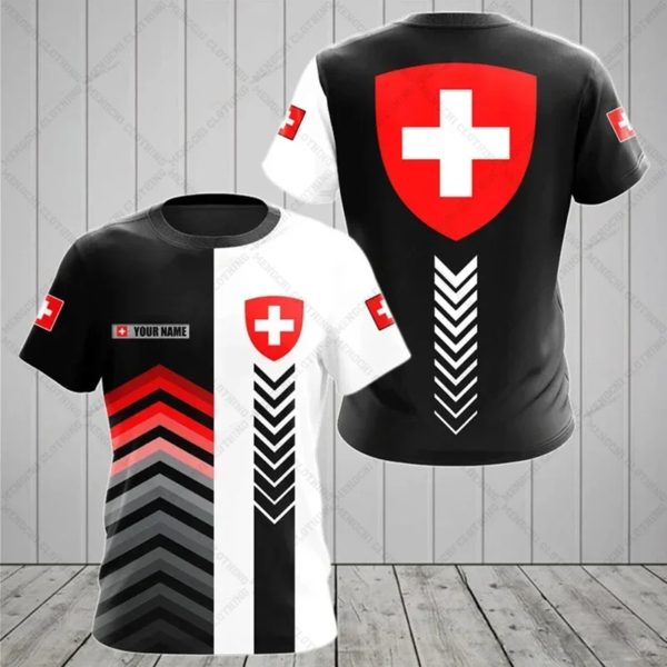 T-shirt à Manches Courtes pour Garçon, Vêtement Décontracté, avec Emblème Suisse, Graphique de Vitesse, à la Mode, pour Été, Unisexe – Image 4