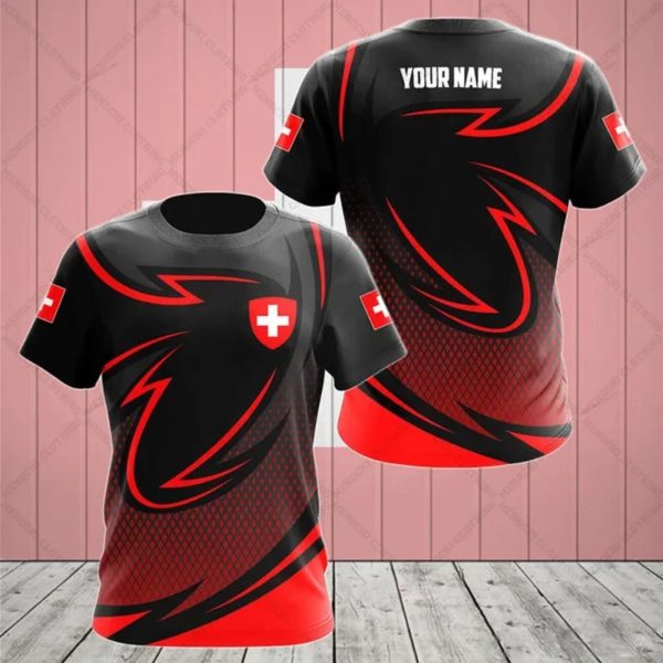 T-shirt à Manches Courtes pour Garçon, Vêtement Décontracté, avec Emblème Suisse, Graphique de Vitesse, à la Mode, pour Été, Unisexe