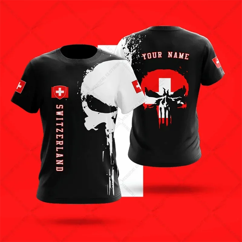 T-shirt à Manches Courtes pour Garçon, Vêtement Décontracté, avec Emblème Suisse, Graphique de Vitesse, à la Mode, pour Été, Unisexe