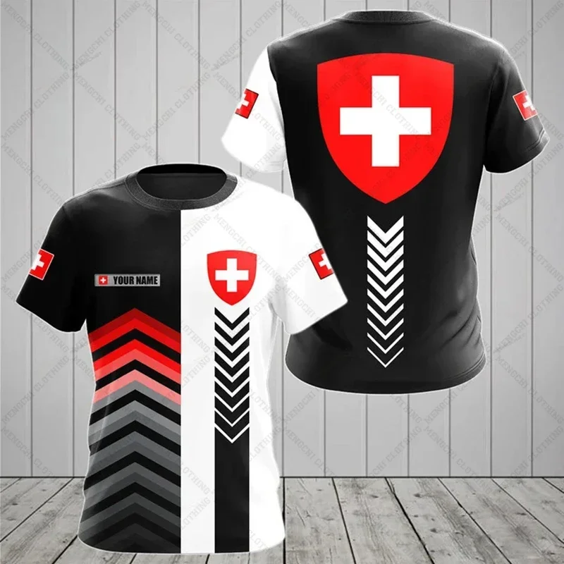 T-shirt à Manches Courtes pour Garçon, Vêtement Décontracté, avec Emblème Suisse, Graphique de Vitesse, à la Mode, pour Été, Unisexe