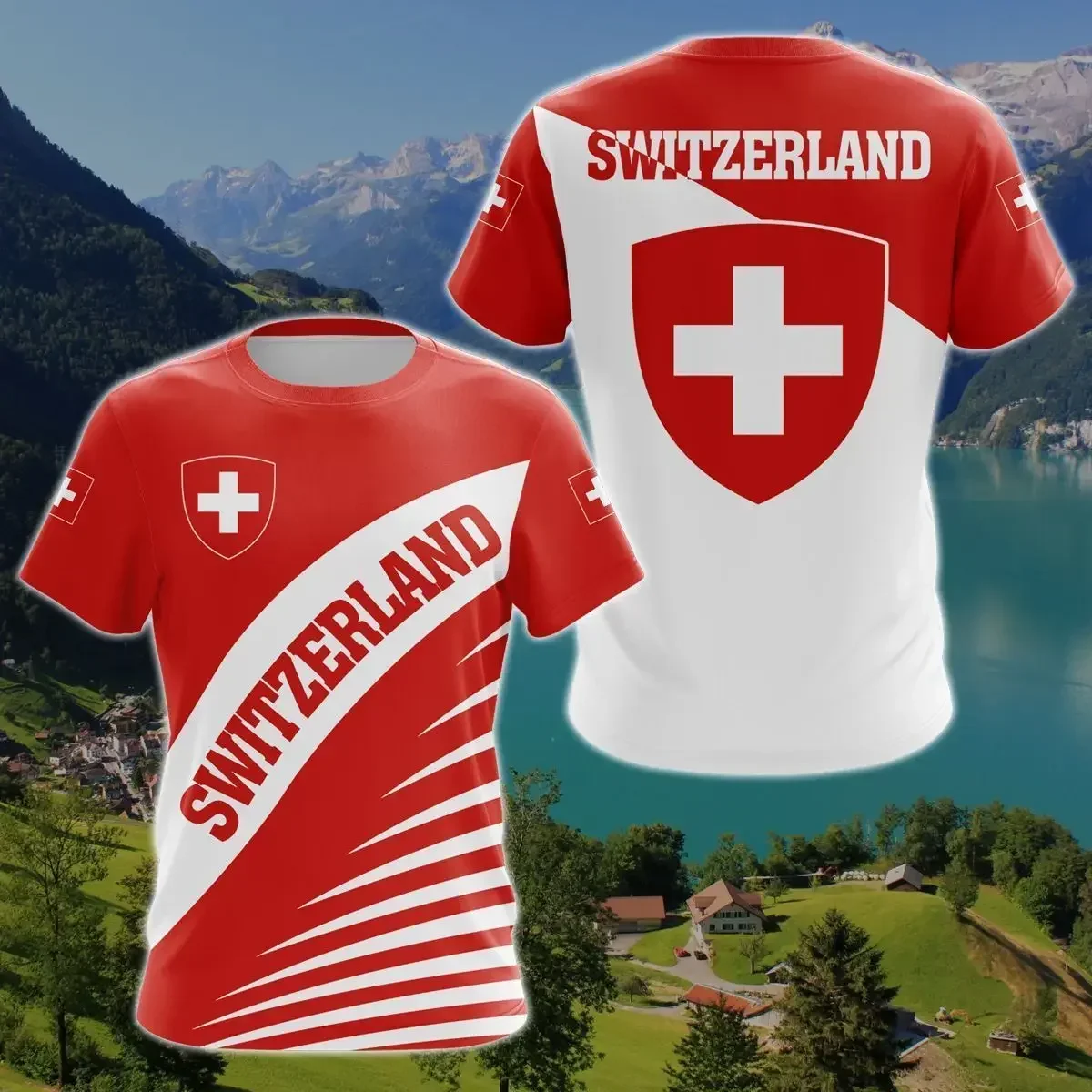 T-shirt à Manches Courtes pour Garçon, Vêtement Décontracté, avec Emblème Suisse, Graphique de Vitesse, à la Mode, pour Été, Unisexe