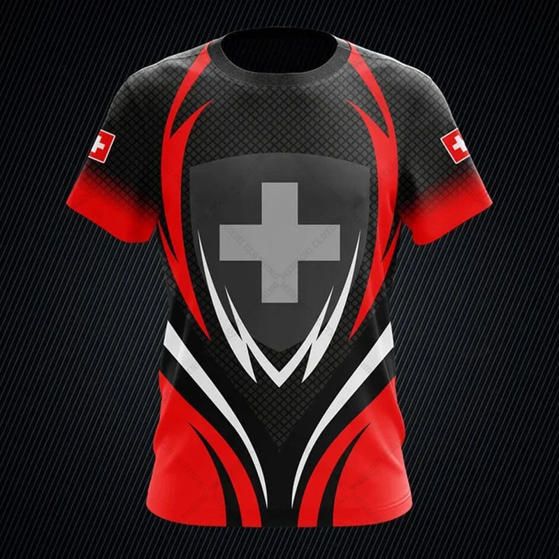 T-shirt à Manches Courtes pour Garçon, Vêtement Décontracté, avec Emblème Suisse, Graphique de Vitesse, à la Mode, pour Été, Unisexe