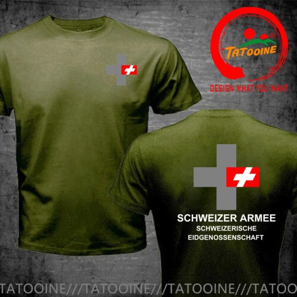 T-shirt décontracté pour homme, vêtement style armée suisse hollywoodien – Image 4