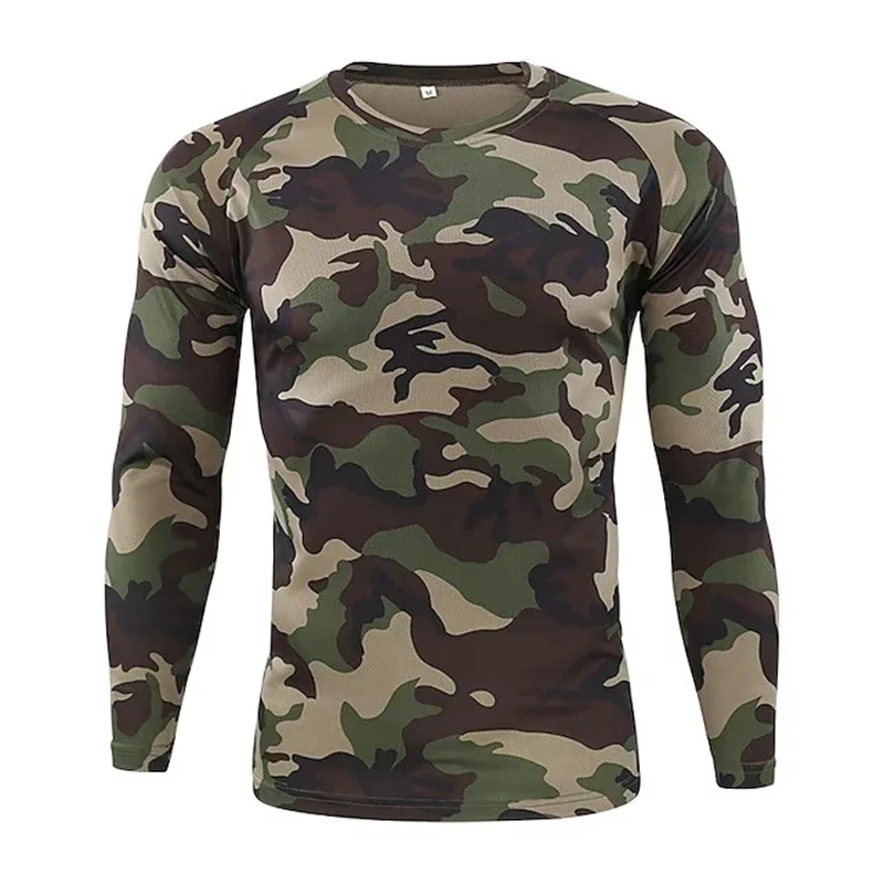 T-shirt camouflage imprimé en 3D pour homme, haut à manches longues, ultra léger, respirant, séchage rapide, extérieur, chasse, printemps, automne, Y2K