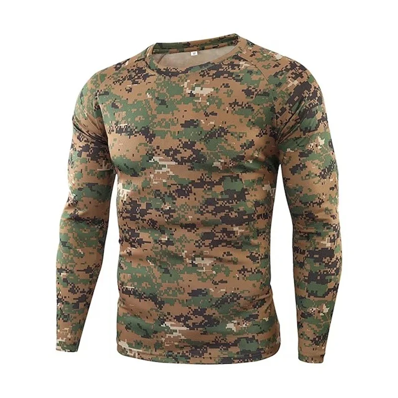 T-shirt camouflage imprimé en 3D pour homme, haut à manches longues, ultra léger, respirant, séchage rapide, extérieur, chasse, printemps, automne, Y2K