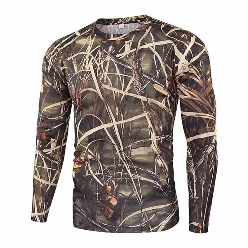 T-shirt camouflage imprimé en 3D pour homme, haut à manches longues, ultra léger, respirant, séchage rapide, extérieur, chasse, printemps, automne, Y2K