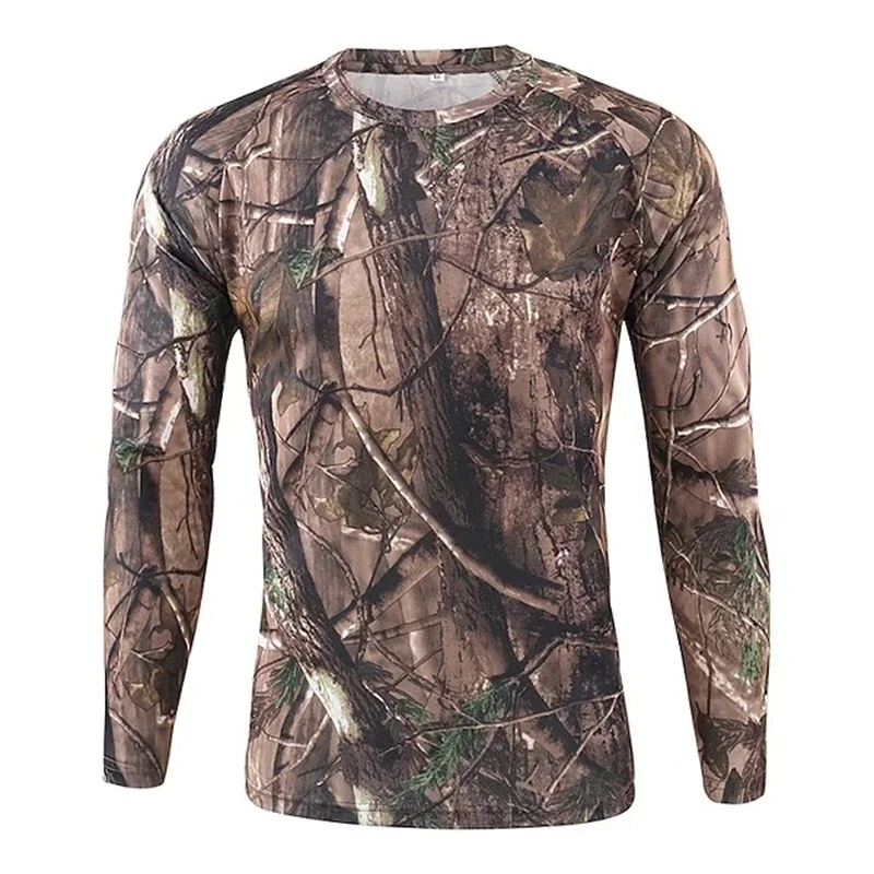 T-shirt camouflage imprimé en 3D pour homme, haut à manches longues, ultra léger, respirant, séchage rapide, extérieur, chasse, printemps, automne, Y2K
