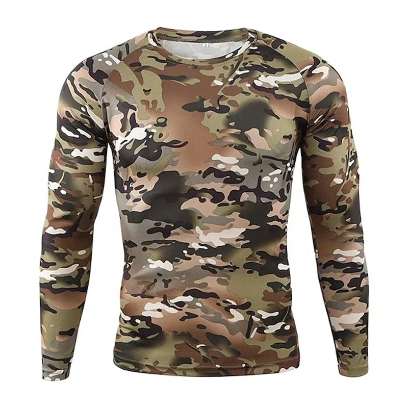T-shirt camouflage imprimé en 3D pour homme, haut à manches longues, ultra léger, respirant, séchage rapide, extérieur, chasse, printemps, automne, Y2K