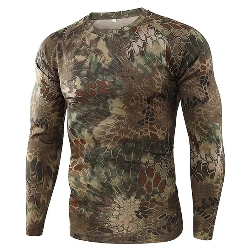T-shirt camouflage imprimé en 3D pour homme, haut à manches longues, ultra léger, respirant, séchage rapide, extérieur, chasse, printemps, automne, Y2K