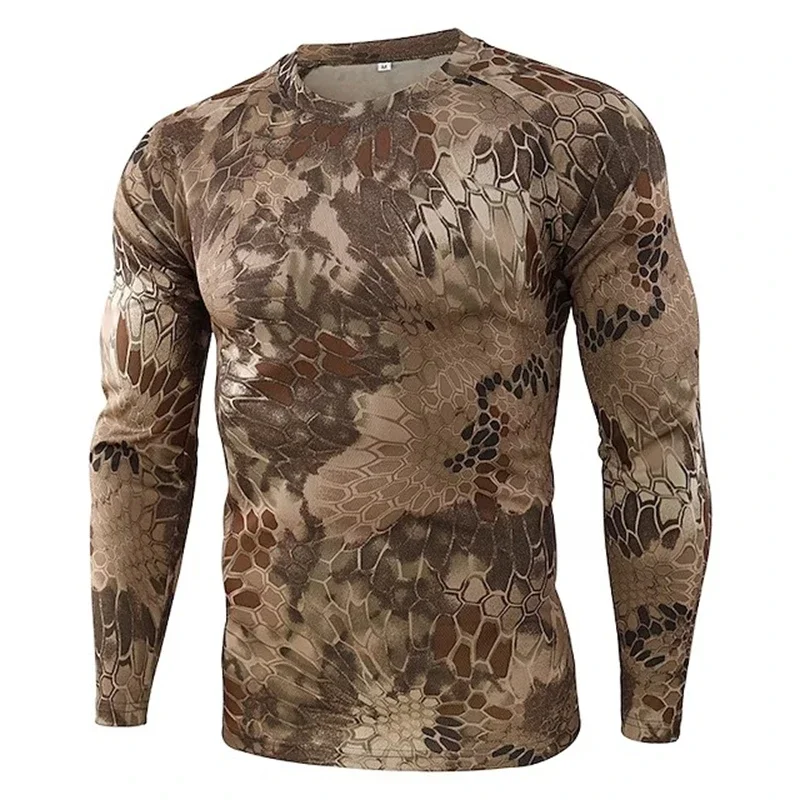T-shirt camouflage imprimé en 3D pour homme, haut à manches longues, ultra léger, respirant, séchage rapide, extérieur, chasse, printemps, automne, Y2K