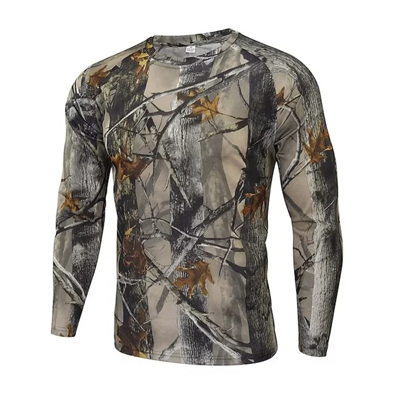 T-shirt camouflage imprimé en 3D pour homme, haut à manches longues, ultra léger, respirant, séchage rapide, extérieur, chasse, printemps, automne, Y2K