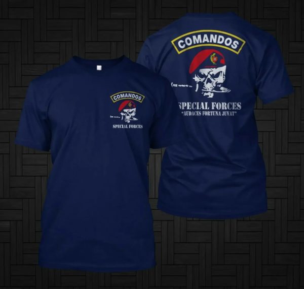 T-Shirt à Manches Courtes et Col Rond en Coton pour Homme, Vêtement Imprimé des Forces Spéciales de l'Armée portugaise, Commando Comandos – Image 2
