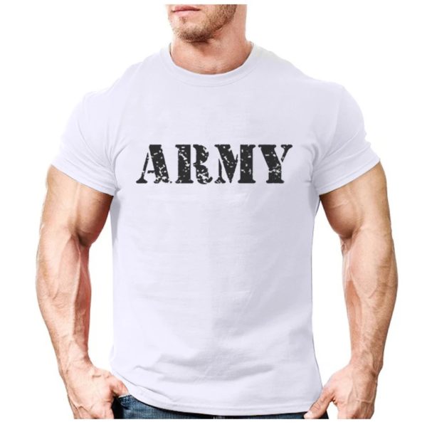 T-shirt rétro décontracté avec logo lettre de l'armée pour hommes, chemise Chimale, exercice sportif, document solide, imprimé, mode 2021 – Image 5