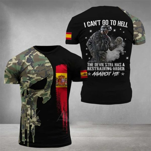 CamSolomon-T-shirt de l'armée espagnole pour hommes, gardien vétéran, emblème espagnol Y-3D, imprimé militaire, soldats de la forêt, manches courtes