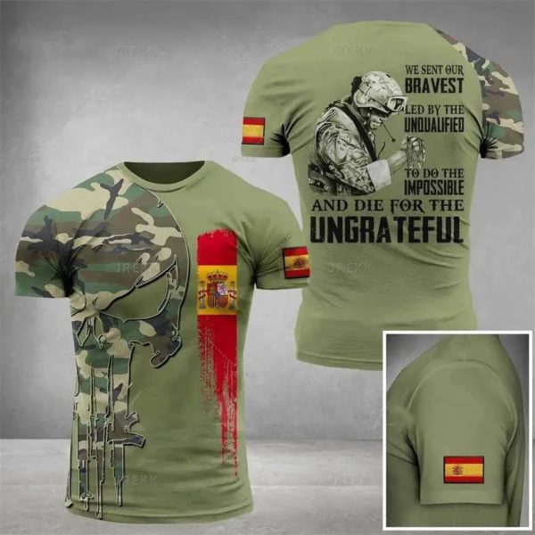 CamSolomon-T-shirt de l'armée espagnole pour hommes, gardien vétéran, emblème espagnol Y-3D, imprimé militaire, soldats de la forêt, manches courtes – Image 5