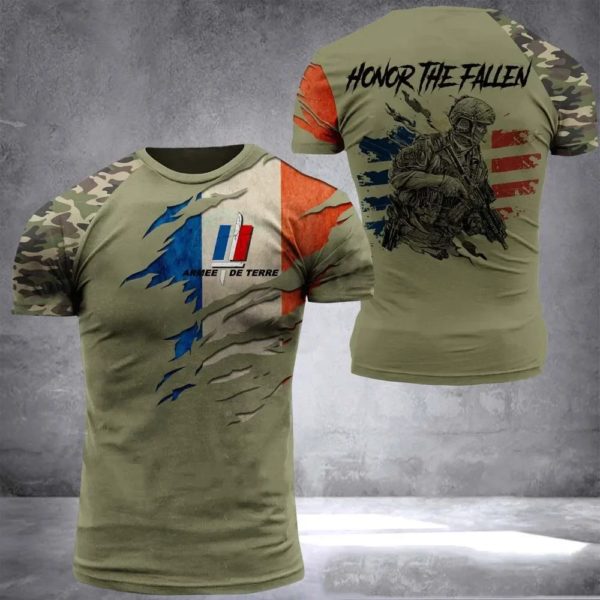 T-shirt Camo Commando pour Homme, Haut à Manches Courtes, Nouvelle Armée Vétéran Imprimé en 3D, Soldat Français, 6XL, Été 2024
