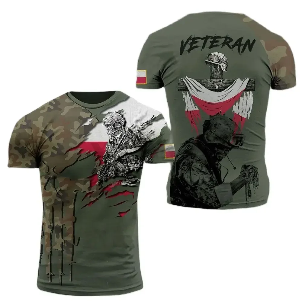 Blazer ample à séchage rapide imprimé 3D pour hommes, T-shirt à col rond, manches courtes, drapeau polonais, armée de soldats CamSolomon, confortable, nouveau, 2024