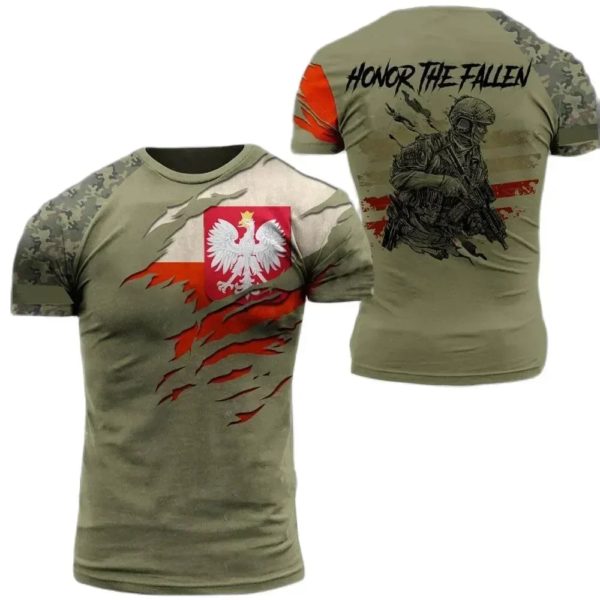 Blazer ample à séchage rapide imprimé 3D pour hommes, T-shirt à col rond, manches courtes, drapeau polonais, armée de soldats CamSolomon, confortable, nouveau, 2024