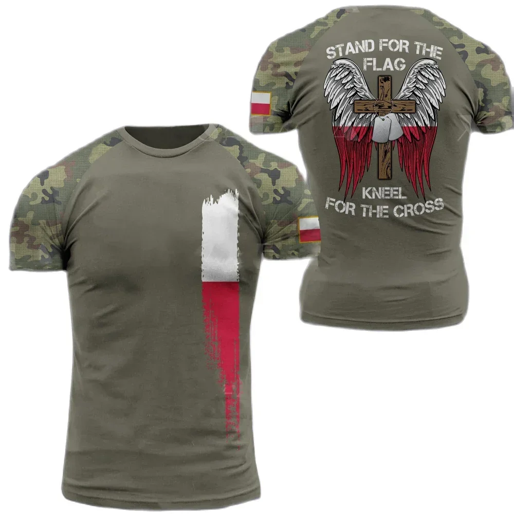 Blazer ample à séchage rapide imprimé 3D pour hommes, T-shirt à col rond, manches courtes, drapeau polonais, armée de soldats CamSolomon, confortable, nouveau, 2024