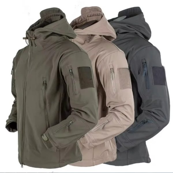 Vestes militaires d'extérieur pour hommes, peau de requin, coquille souple, coupe-vent imperméable, veste de saut de l'armée, combinaison de bombardier à capuche – Image 4