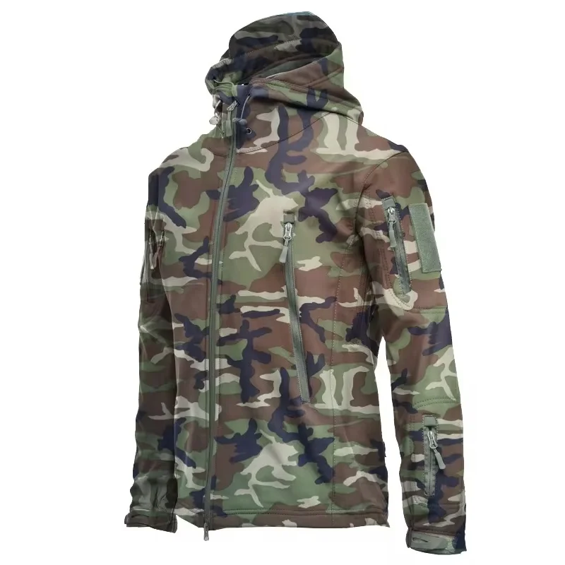 Vestes militaires d'extérieur pour hommes, peau de requin, coquille souple, coupe-vent imperméable, veste de saut de l'armée, combinaison de bombardier à capuche