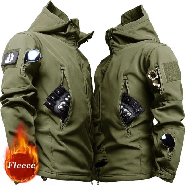 Vestes militaires d'extérieur pour hommes, peau de requin, coquille souple, coupe-vent imperméable, veste de saut de l'armée, combinaison de bombardier à capuche – Image 3