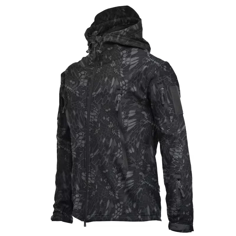 Vestes militaires d'extérieur pour hommes, peau de requin, coquille souple, coupe-vent imperméable, veste de saut de l'armée, combinaison de bombardier à capuche