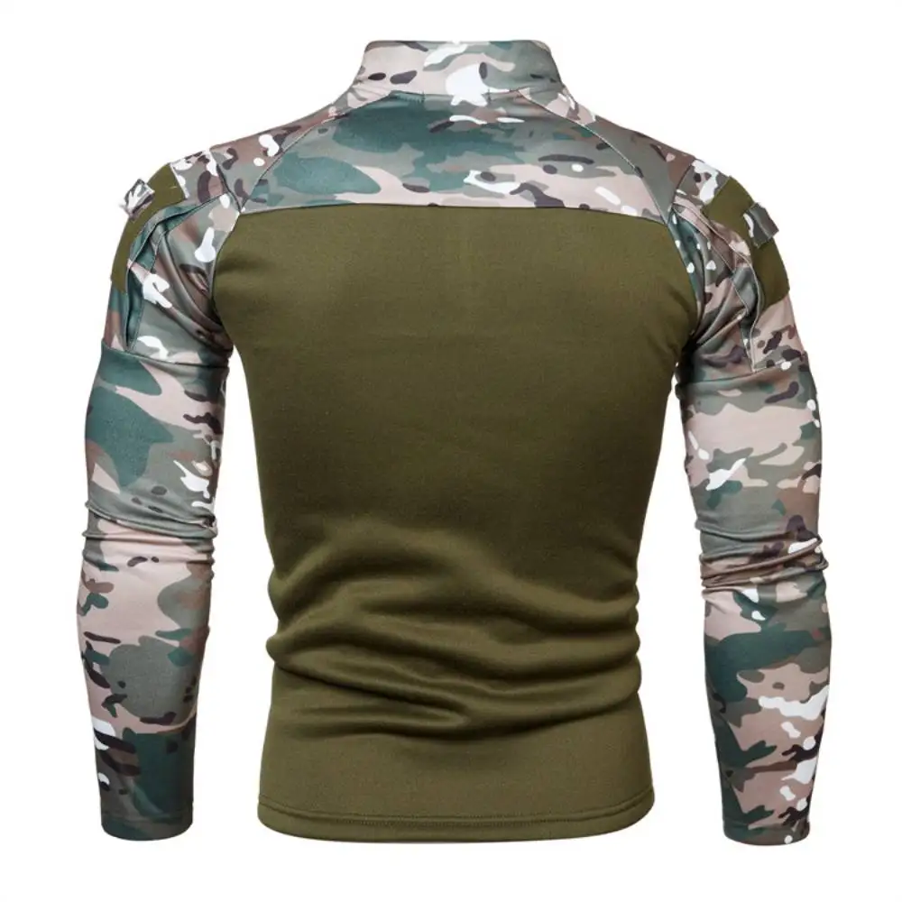 Pull à col montant camouflage militaire pour homme, t-shirt patchwork PVD, demi-fermeture éclair, armée, Duly-Camping Hunter, manches longues