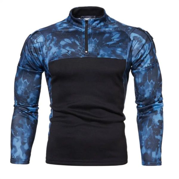 Pull à col montant camouflage militaire pour homme, t-shirt patchwork PVD, demi-fermeture éclair, armée, Duly-Camping Hunter, manches longues – Image 2