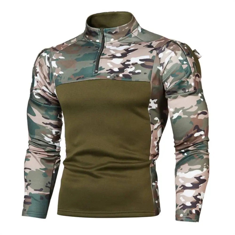 Pull à col montant camouflage militaire pour homme, t-shirt patchwork PVD, demi-fermeture éclair, armée, Duly-Camping Hunter, manches longues