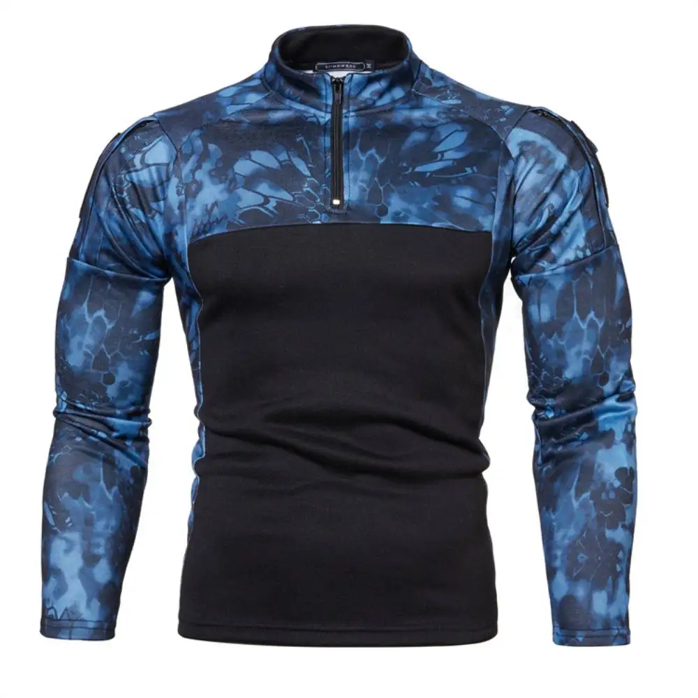 Pull à col montant camouflage militaire pour homme, t-shirt patchwork PVD, demi-fermeture éclair, armée, Duly-Camping Hunter, manches longues