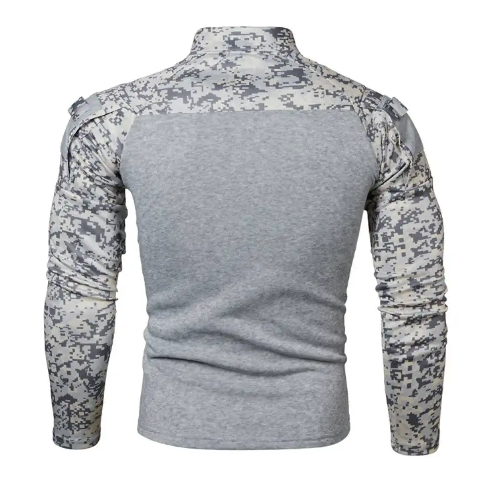 Pull à col montant camouflage militaire pour homme, t-shirt patchwork PVD, demi-fermeture éclair, armée, Duly-Camping Hunter, manches longues