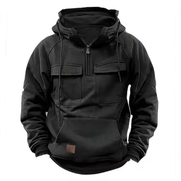 Veste à Capuche pour Homme, Demi Fermeture Éclair, Solide, Chaud, Sourire, Militaire, PVD, Multi-Poches, Optique, Extérieur, Polaire – Image 4