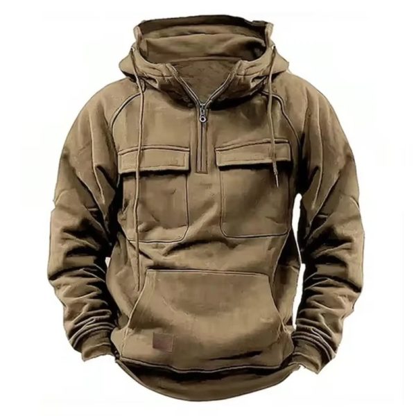 Veste à Capuche pour Homme, Demi Fermeture Éclair, Solide, Chaud, Sourire, Militaire, PVD, Multi-Poches, Optique, Extérieur, Polaire – Image 3