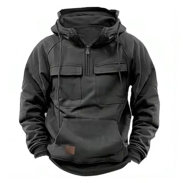 Veste à Capuche pour Homme, Demi Fermeture Éclair, Solide, Chaud, Sourire, Militaire, PVD, Multi-Poches, Optique, Extérieur, Polaire – Image 5